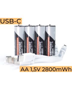 AA USB-C 2800 mWh ladattavat paristot
