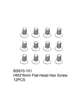 HM3x6mm Flat-Head Hex Screw 12PCS