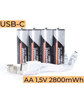 AA USB-C 2800 mWh ladattavat paristot